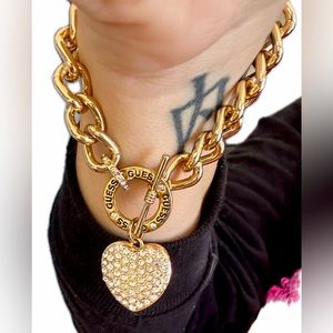 GUESS Gold Pave Crystal Heart Toggle Bracelet